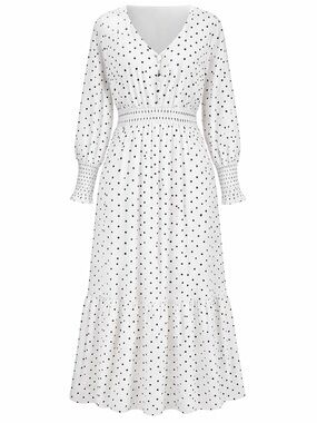 Polka Dot Long Sleeve Tiered Maxi Dress